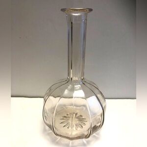 Vintage Decanter Bottle No Stopper Long Neck Ribbed Glass Curvy Flower Bottom